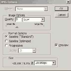 Диалоговое окно JPEG Options